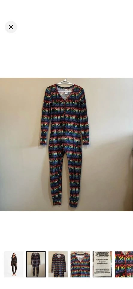 PINK Victoria’s Secret Rainbow Logo Waffle Onesie Pajamas – Size
