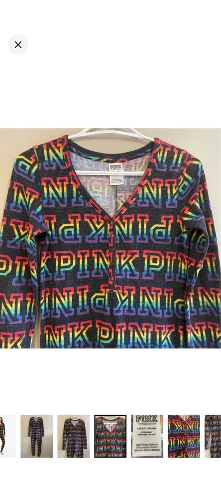 PINK Victoria’s Secret Rainbow Logo Waffle Onesie Pajamas – Size - photo 2