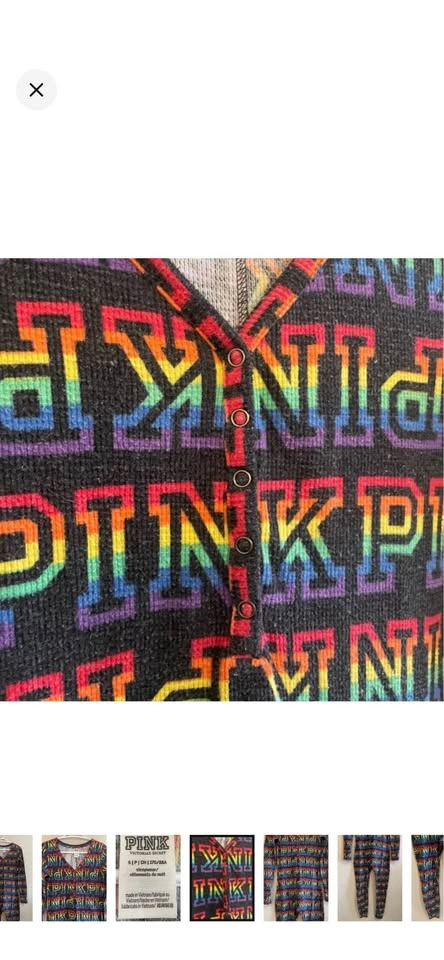 PINK Victoria’s Secret Rainbow Logo Waffle Onesie Pajamas – Size - photo 3