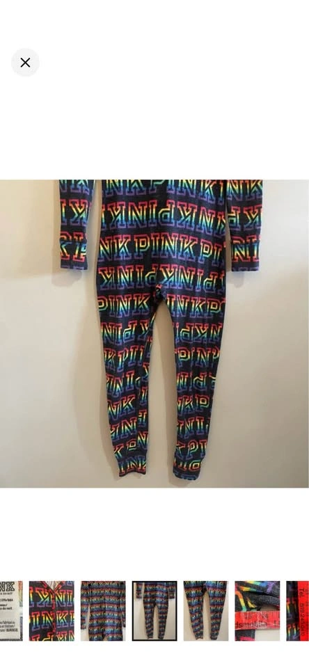 PINK Victoria’s Secret Rainbow Logo Waffle Onesie Pajamas – Size - photo 5