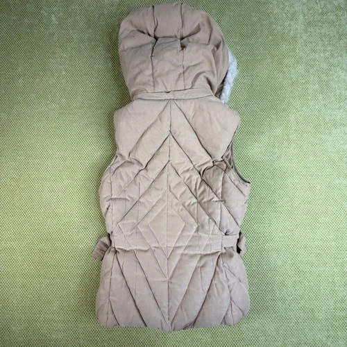 RW&CO Womens M Taupe Quilted Down Puffer Vest Faux Fur Hood - photo 2