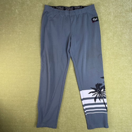 PINK Victorias Secret Womens L Blue Grey Palm Tree Joggers