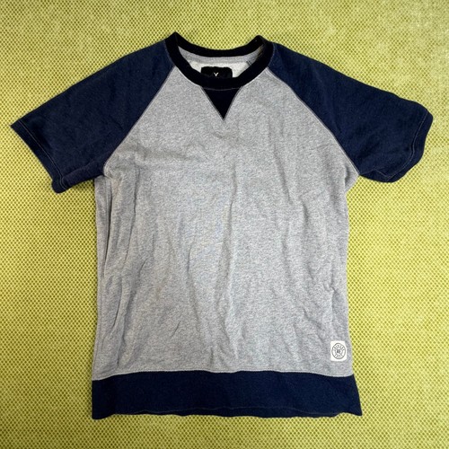 American Eagle Mens S Grey Navy Raglan Short Sleeve Sweatshirt