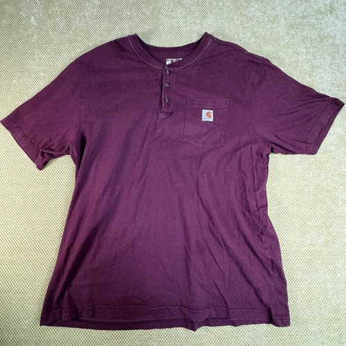 Carhartt Mens XL Loose Fit Burgundy Port Pocket Henley K84
