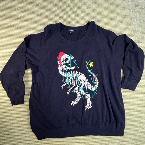 Torrid Womens Plus 3 Black Christmas Dinosaur Skeleton Sweatshir
