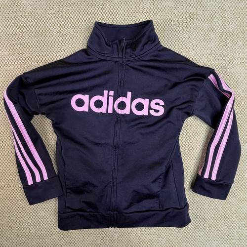 Adidas Girls 6X Black Pink 3 Stripes Full Zip Track Jacket