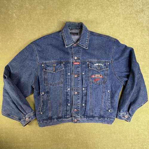 Vintage Higher State Mens XL Blue Denim Trucker Jacket