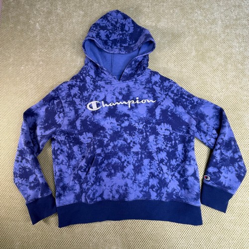 Champion Mens M Blue Tie Dye Script Logo Pullover Hoodie