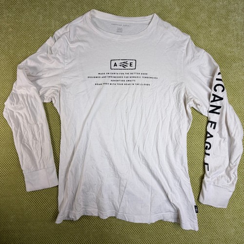 American Eagle Mens XL White Long Sleeve Graphic T Shirt