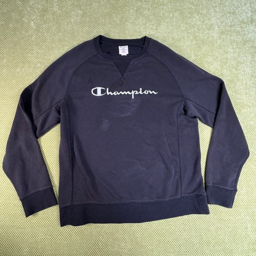 Champion Mens L Washed Black Logo Crewneck Sweatshirt