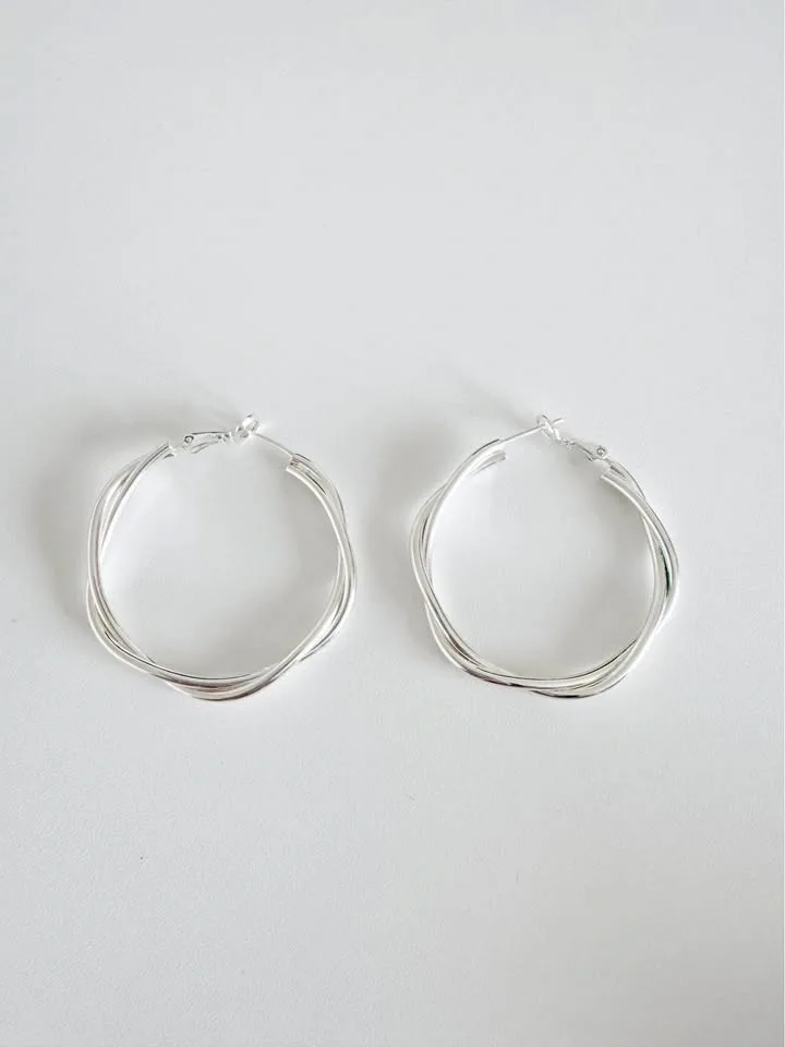 Big Silver Hoop Twisted Earrings