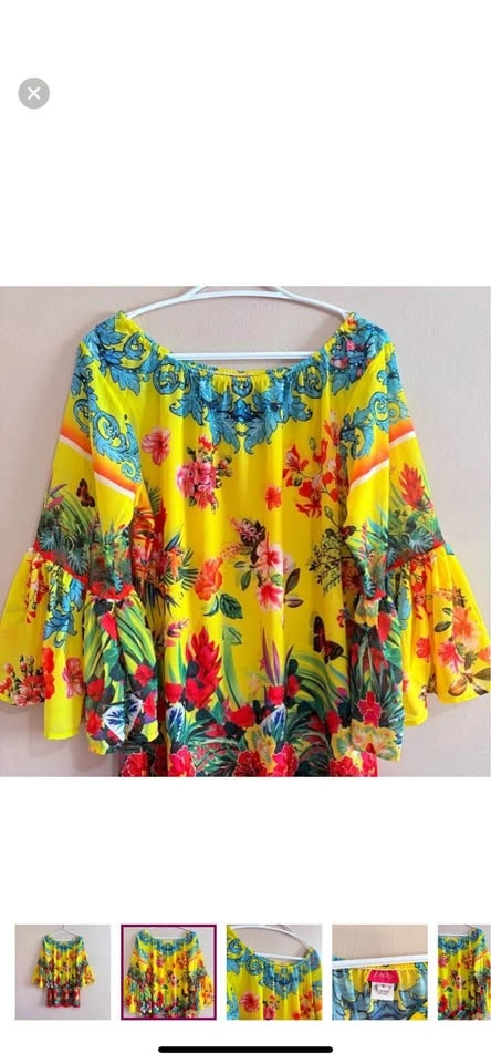 Embellished Sheer Tropical Yellow Off Shoulder Dress - Medium - photo 2