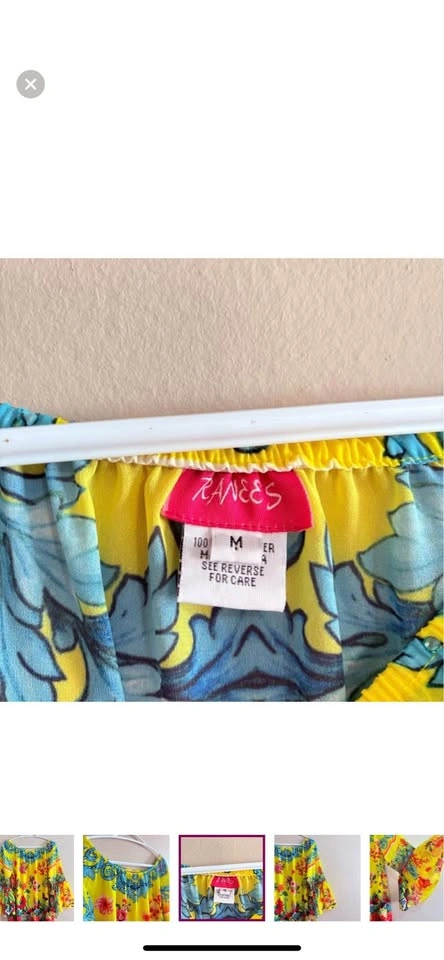Embellished Sheer Tropical Yellow Off Shoulder Dress - Medium - photo 4