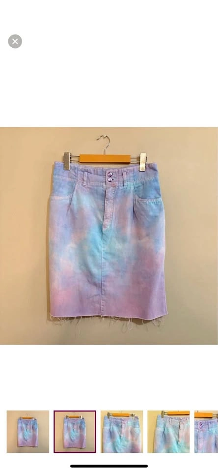 Vintage 80s Esprit Blue Pink Purple Tie Dye Pencil Skirt