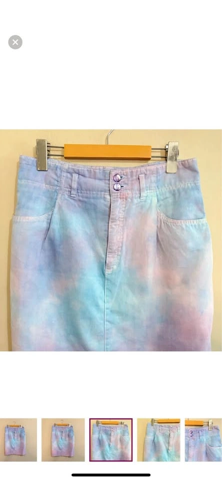 Vintage 80s Esprit Blue Pink Purple Tie Dye Pencil Skirt - photo 2