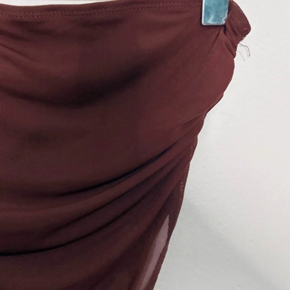 Chocolate Brown Sheer Mesh Draped Cropped Strapless Top - Size M - photo 2