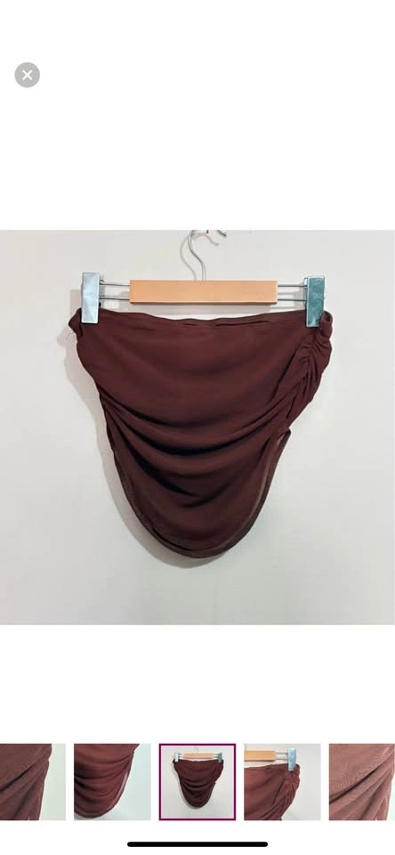 Chocolate Brown Sheer Mesh Draped Cropped Strapless Top - Size M - photo 5