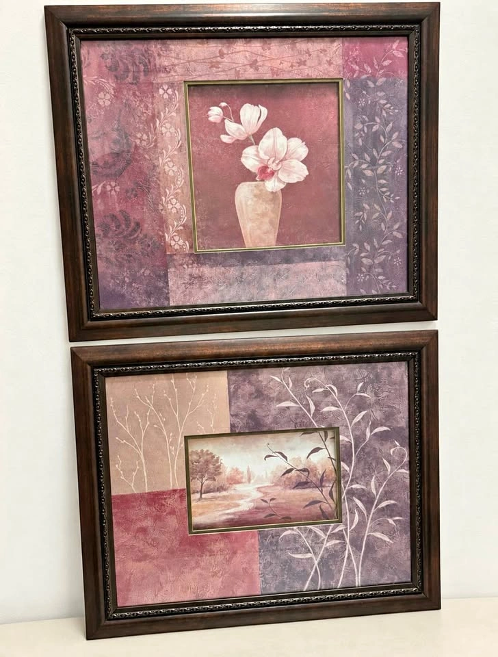 Set of 2 Framed Wall Art Prints – Floral & Landscape – 60 × 50 c