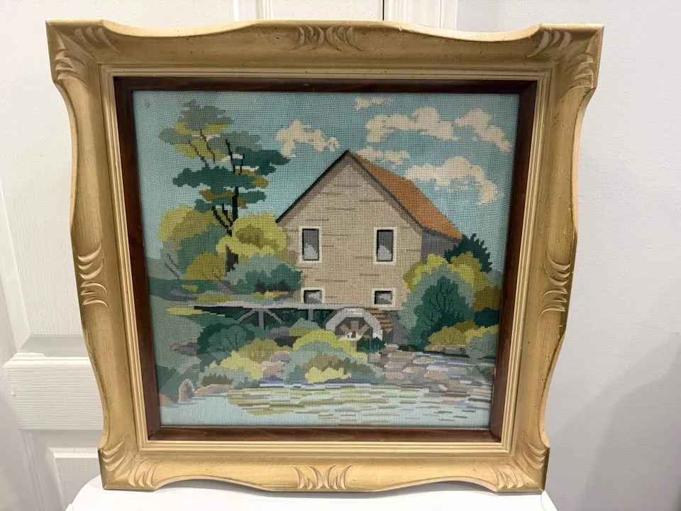 Vintage Framed Needlepoint Landscape Wall Art – 45 × 45 cm - photo 2