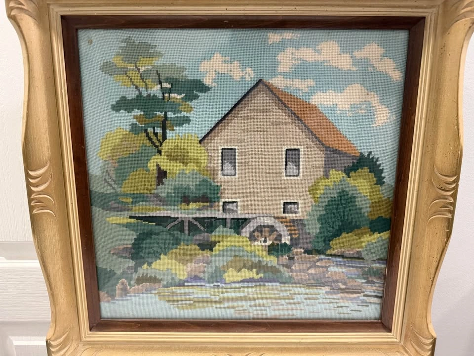 Vintage Framed Needlepoint Landscape Wall Art – 45 × 45 cm - photo 4