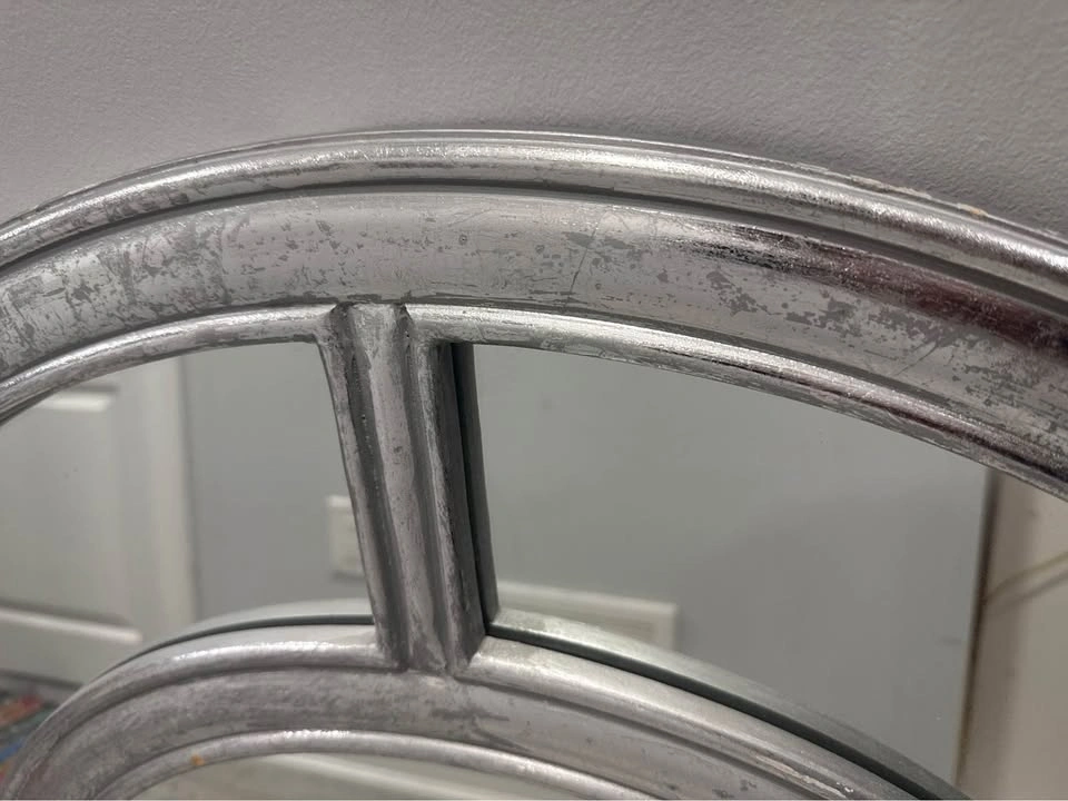 Round Silver Windowpane Wall Mirror - photo 2