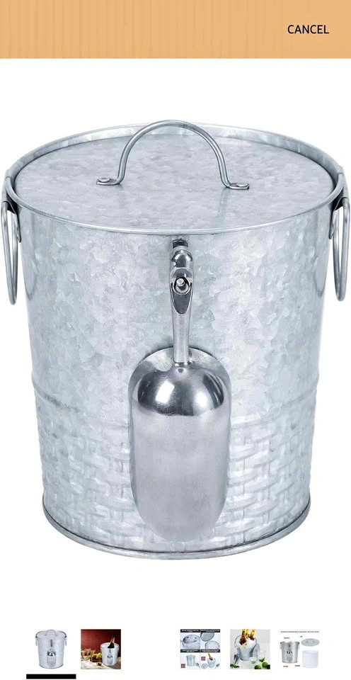 Insulated Galvanized Metal Ice Bucket with Scoop