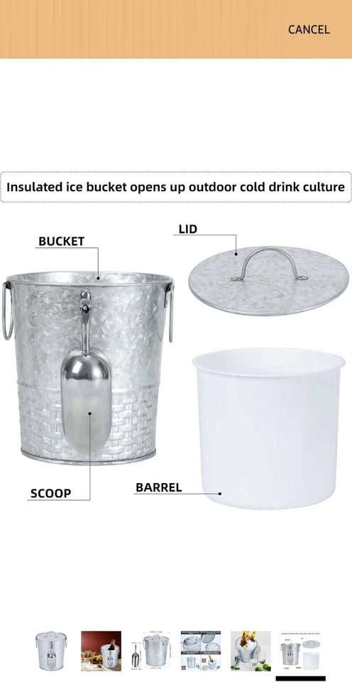 Insulated Galvanized Metal Ice Bucket with Scoop - photo 2