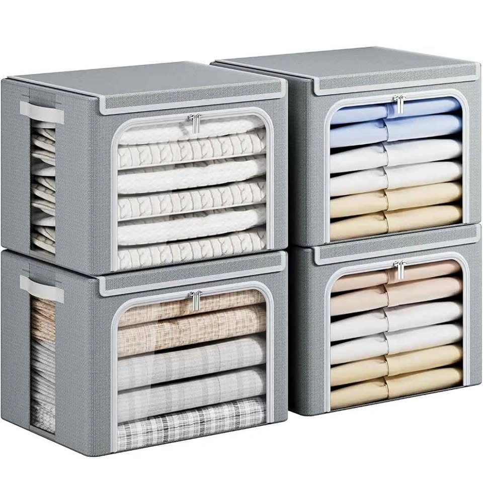 4PK Clothes Storage Bins with Metal Frame - Dark Grey