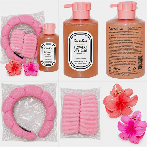 6pc Pink Flower Bath & Shower Gift Set