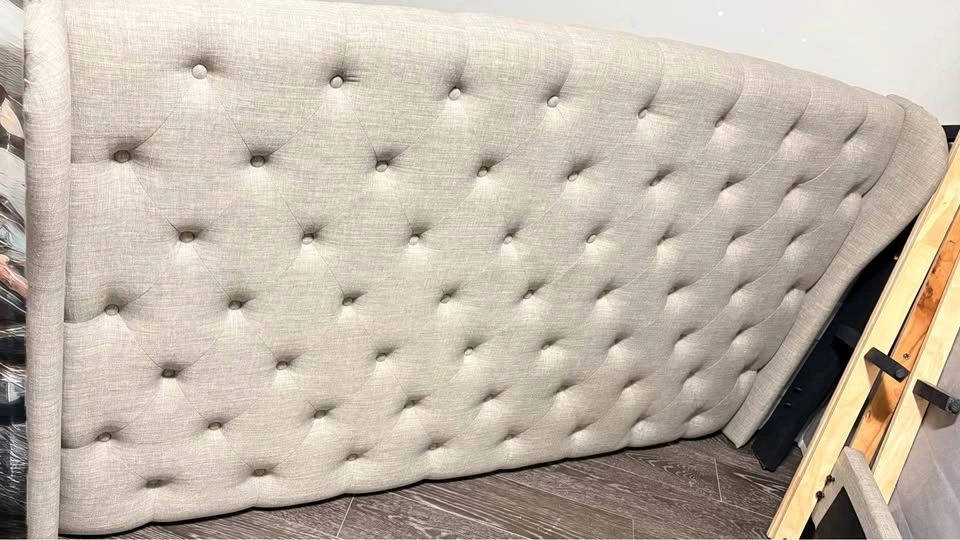 Queen Size Ashley Jerary Upholstered Bed – Grey + Box Spring
