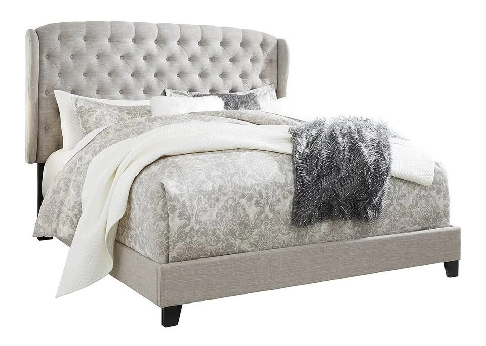 Queen Size Ashley Jerary Upholstered Bed – Grey + Box Spring - photo 2