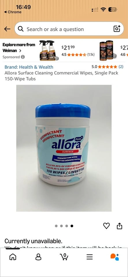 Allora Disinfectant Wipes – 150 Wipes Each – Brand New - photo 2