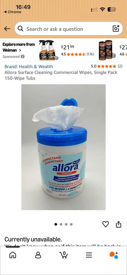 Allora Disinfectant Wipes – 150 Wipes Each – Brand New - photo 3