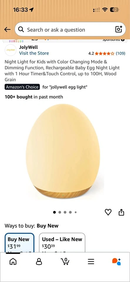 Jollywell Egg Night Light for Baby – Open Box, Like New