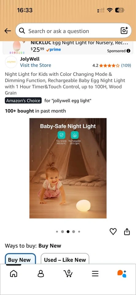 Jollywell Egg Night Light for Baby – Open Box, Like New - photo 2