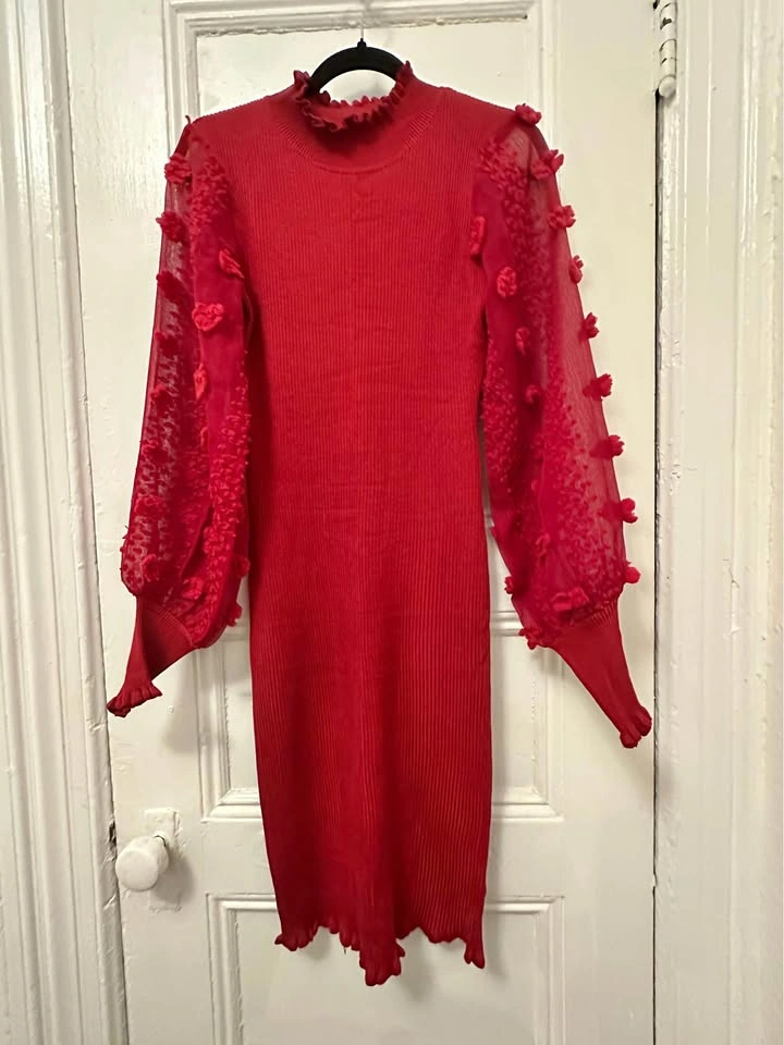 Almost Famous Red Ribbed Knit Dress Size M