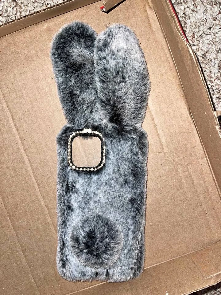Iphone 12 PRO MAX Grey Faux Fur Bunny Ear Phone Case