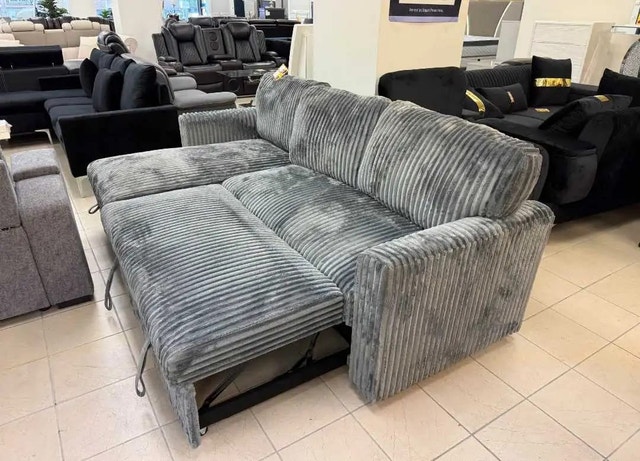 Spacious Corduroy Sofa Bed Pull-Out Sectional - photo 2
