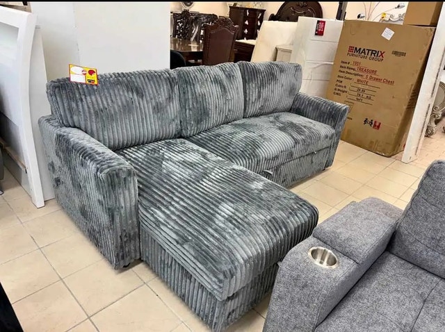 Spacious Corduroy Sofa Bed Pull-Out Sectional - photo 4