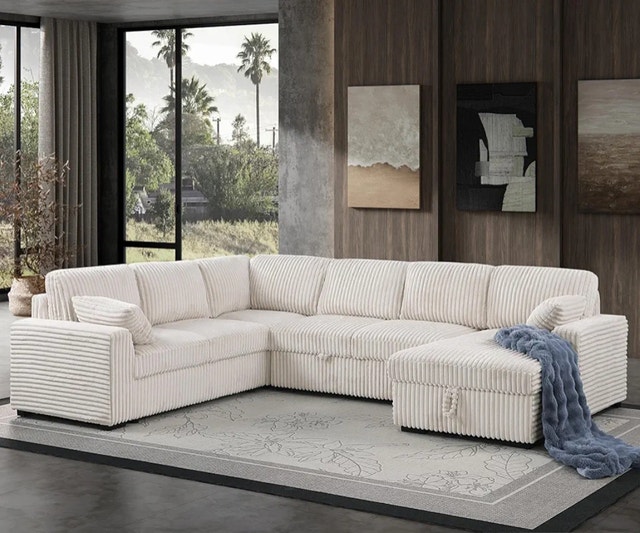 Sleeper Sofa Couch with Pullout Bed Furry Corduroy Sectional