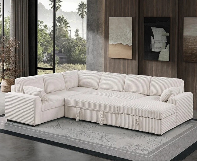 Sleeper Sofa Couch with Pullout Bed Furry Corduroy Sectional - photo 2