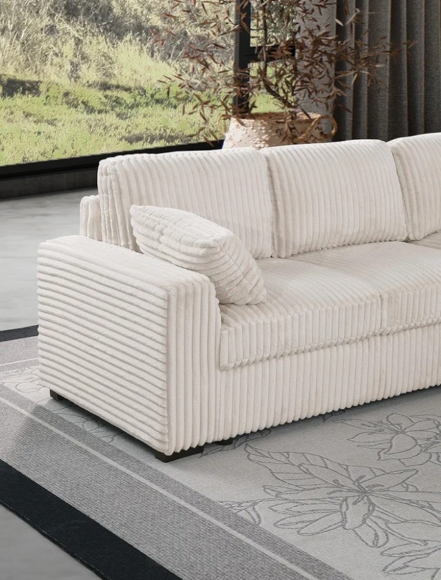 Sleeper Sofa Couch with Pullout Bed Furry Corduroy Sectional - photo 3