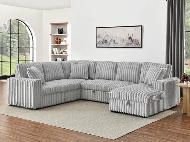 Sleeper Sofa Couch with Pullout Bed Furry Corduroy Sectional - photo 5