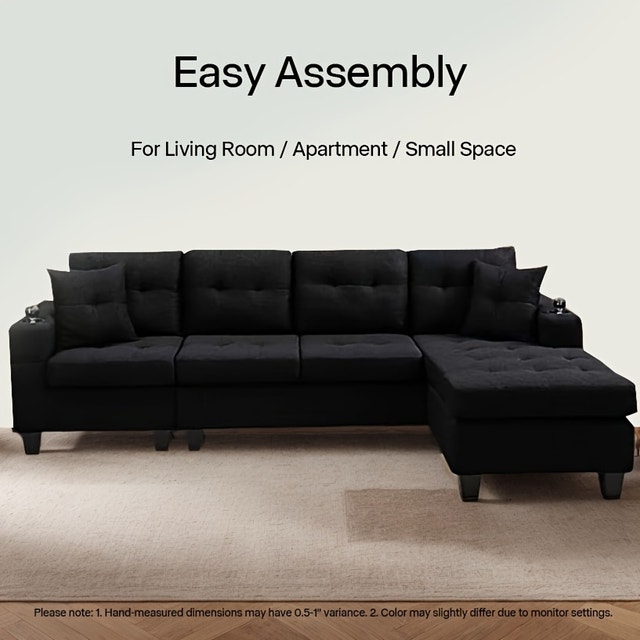 Wholesale Black Sectional Sofa with Cupholder & Reversible Chais - photo 3