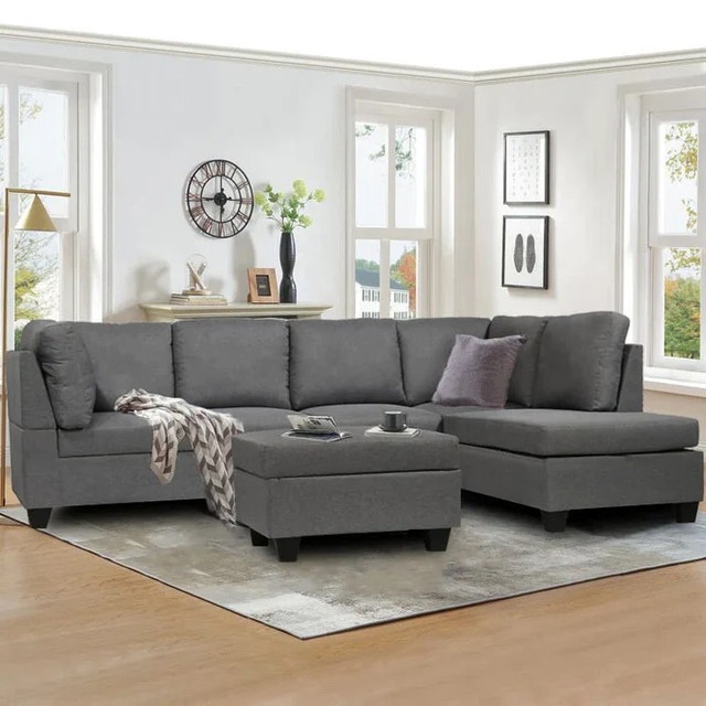 L-Shape Sectional Sofa with Pull-Out Bed and Storage