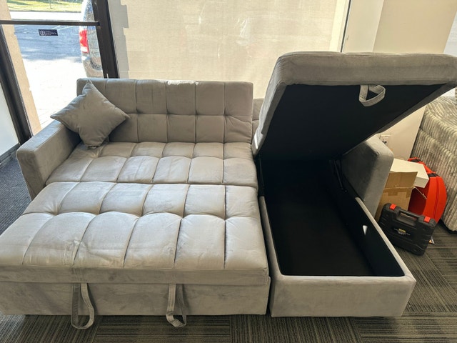 L-Shape Sectional Sofa with Pull-Out Bed and Storage - photo 4