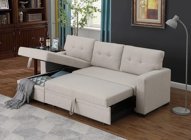 Pull-Out Sofa Bed with Reversible L-Section & Storage