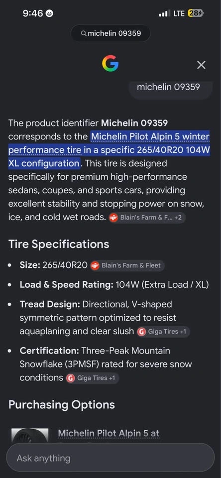 Michelin Pilot Alpine 5 Winter Tires 265/40R20 - photo 2