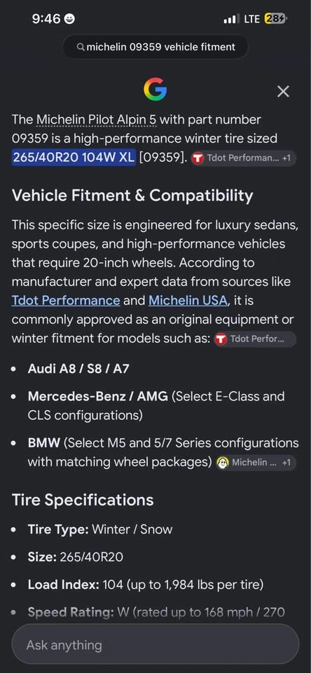 Michelin Pilot Alpine 5 Winter Tires 265/40R20 - photo 5