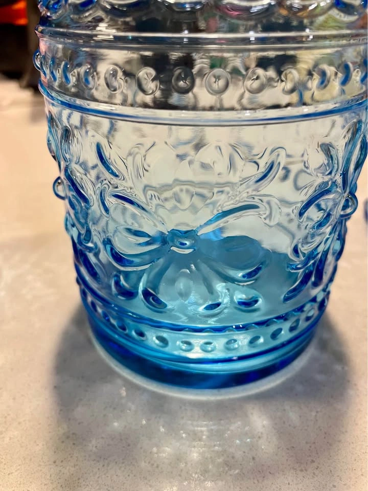 Blue Hobnail Glass Carafe and 4 Matching Glasses - photo 4